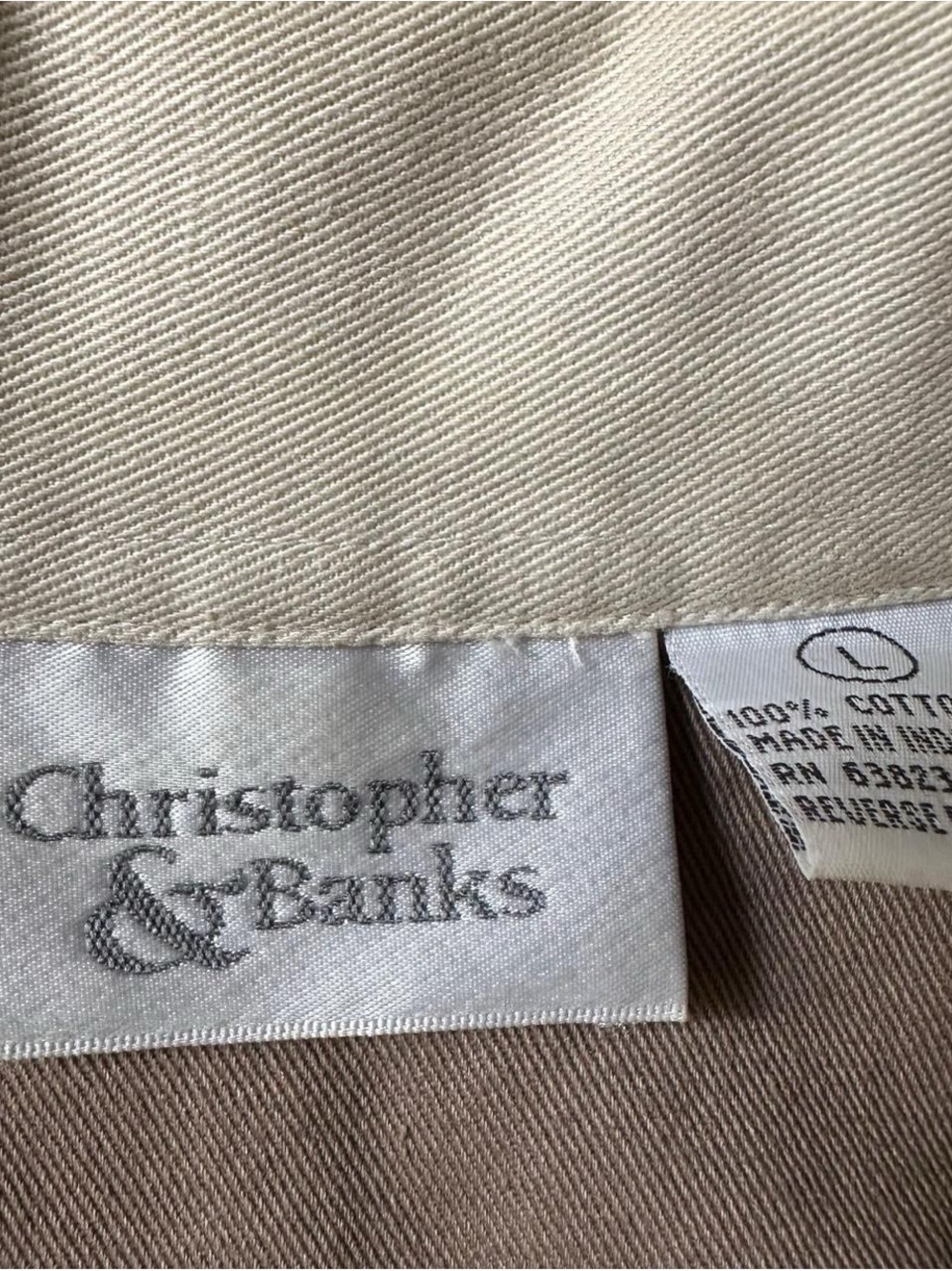 Vintage 90s Christopher & Banks Cute Taupe Utility Jacket with Cream Collar L - Picture 7 of 7